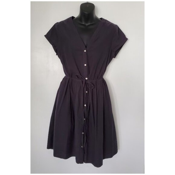 GAP Black Lightweight Button-Front Drawstring Waist Cotton Shirt Dress Size 4 - Picture 2 of 8